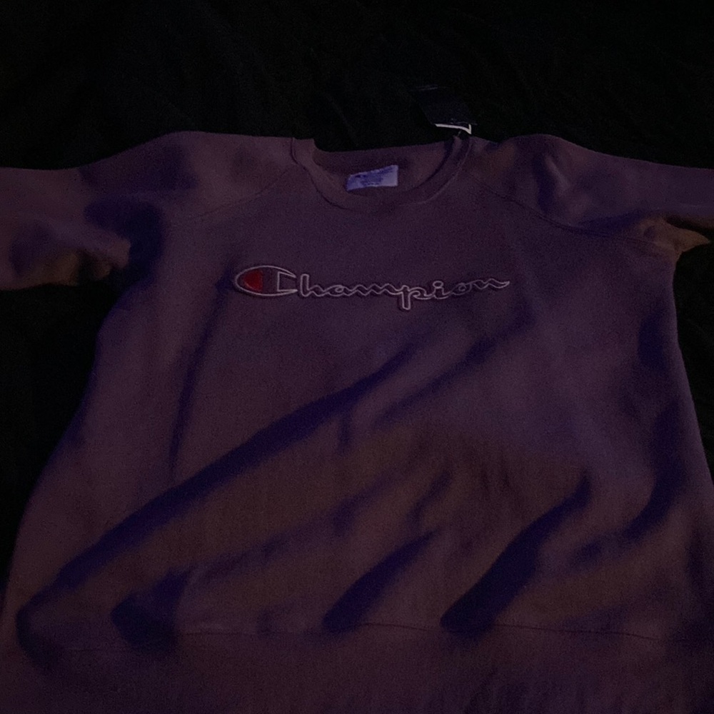 The brand is “ Champion”. The size is an XL, the color is purple